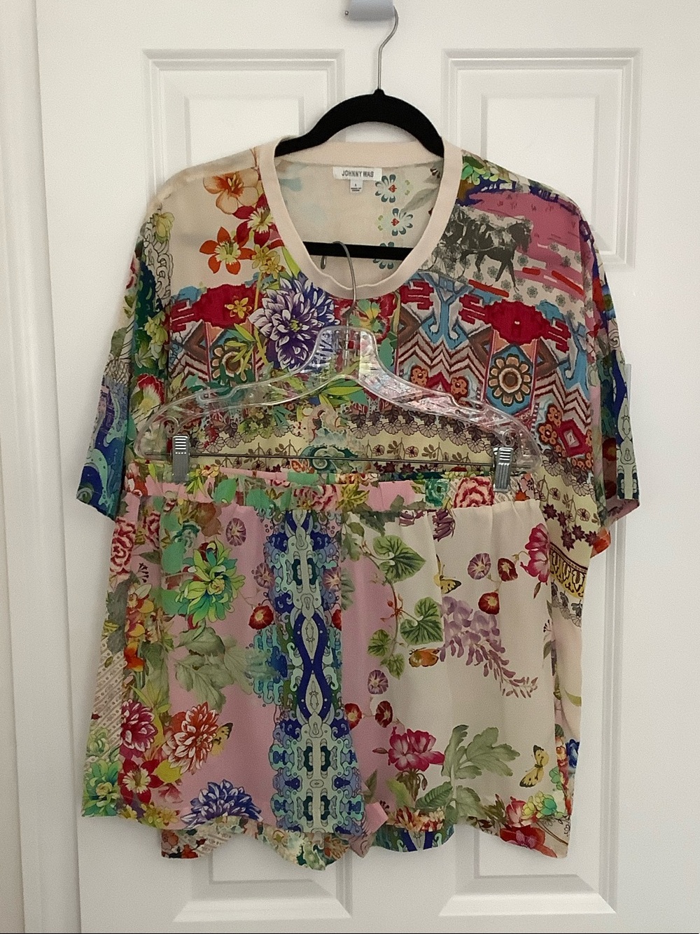 Johnny Was Silk Set  Tee and Shorts
